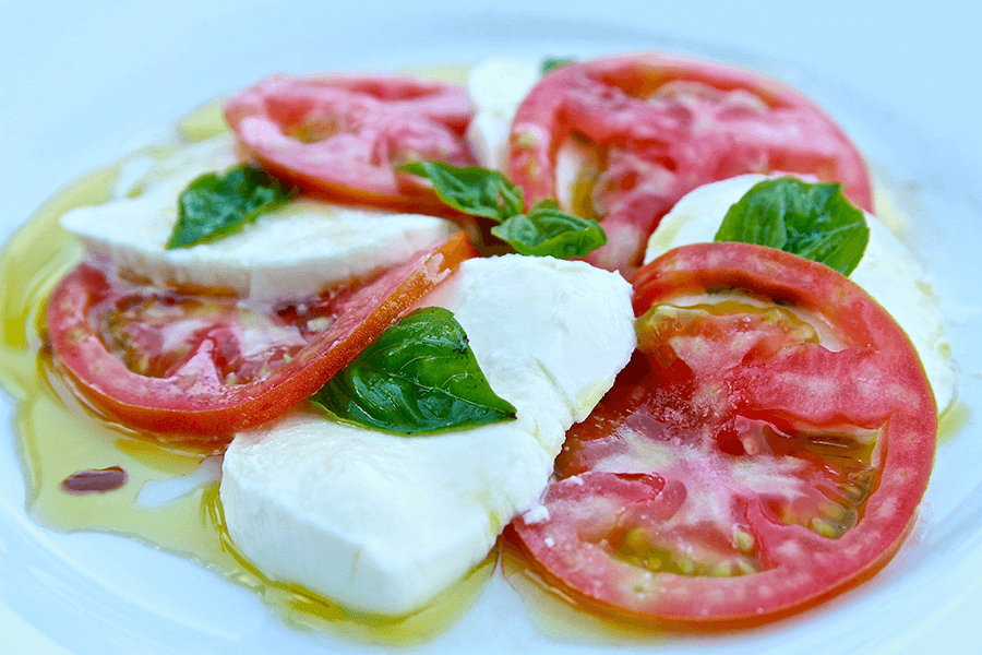 Caprese, with tomatoes, fresh basil and mozarella